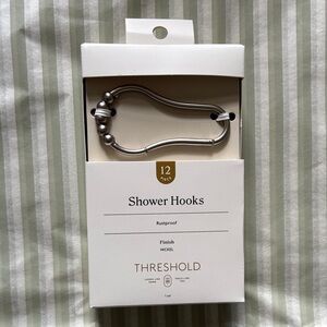 NIB Threshold Nickel Shower Hooks with Decorative Ball Accents - Silver Finish